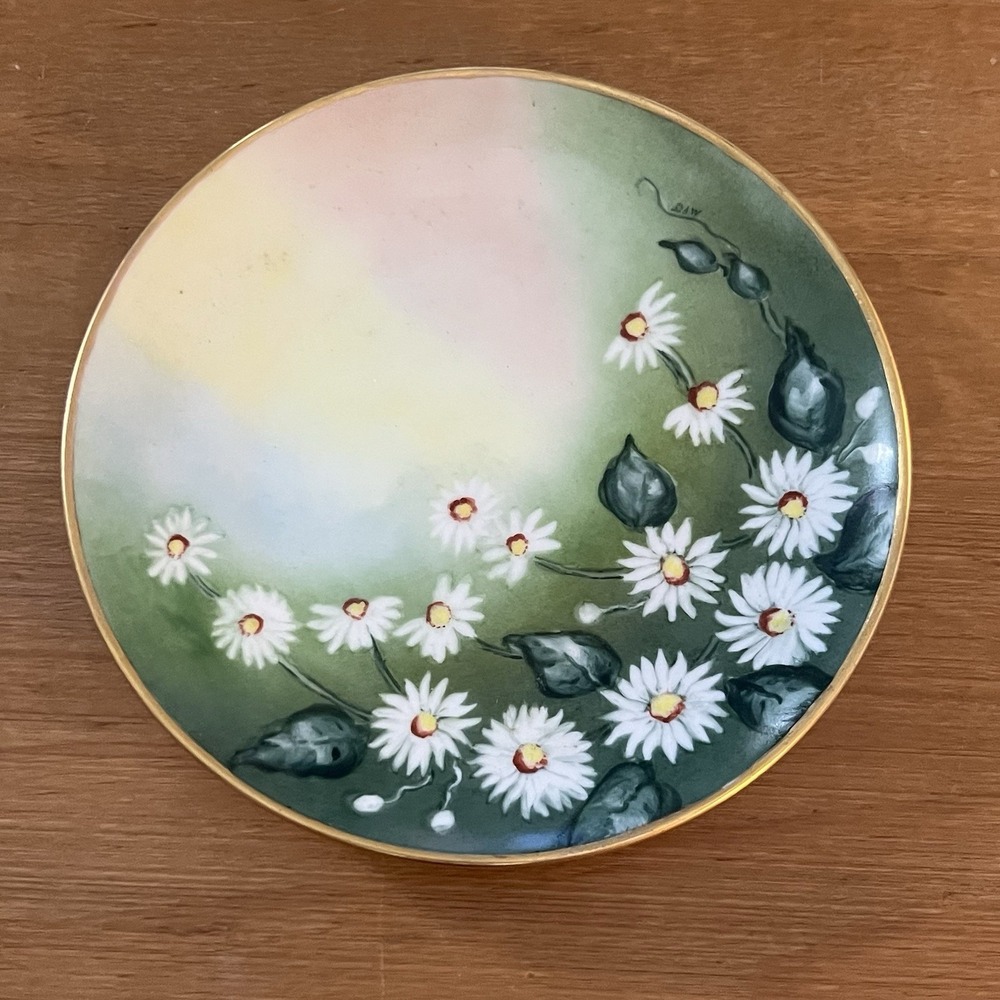 Royal Bayreuth Bavaria Hand Painted Daisy Floral Plate Art Signed Gold Trim 7 In